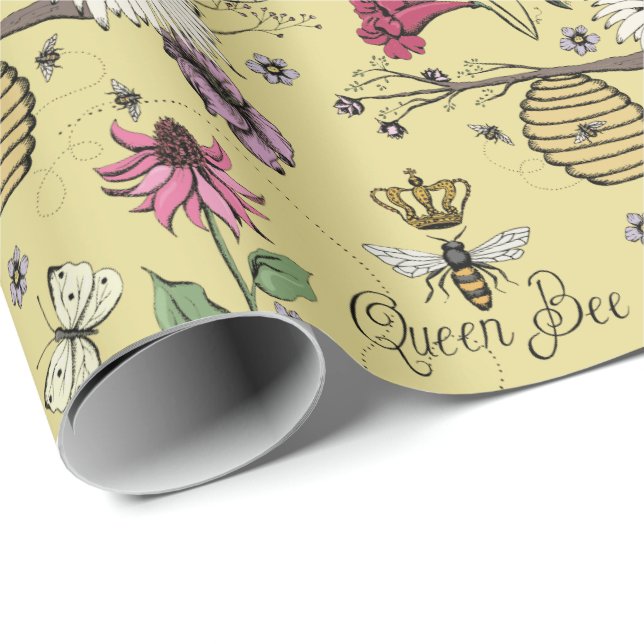 Elegant Mor-dagen Drottningbi Gul Blomma Presentpapper (Rullad Hörn)