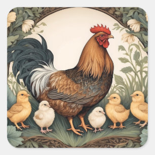Elegant Mor HEN med Chickar Fyrkantigt Klistermärke