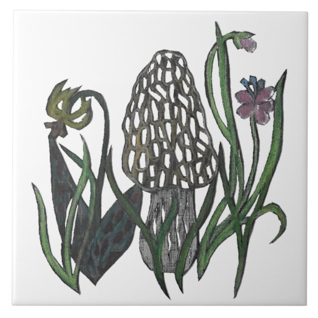 Elegant Morelchampinjon Trivet Kakelplatta (Framsidan)