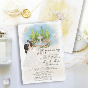Elegant morgon efter Fontän bride&groomduvor Inbjudningar