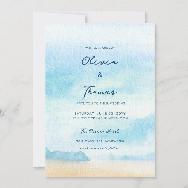 Elegant Morgon Ocean Mist Seafront Beach Wedding Inbjudningar (Framsida)