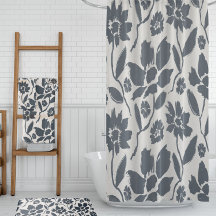 Elegant Mörk blått Blommigt Cream Canvas