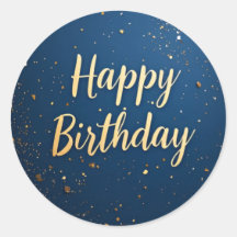Elegant Mörk blått & Faux Guld Birthday Sticker