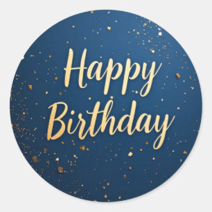 Elegant Mörk blått & Faux Guld Birthday Sticker Runt Klistermärke
