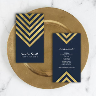 Elegant Mörk blått Faux Guld Geometric Social Medi Visitkort