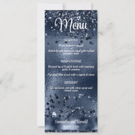 Elegant Mörk blått Glitter och Foil Bröllop Menu Inbjudningar