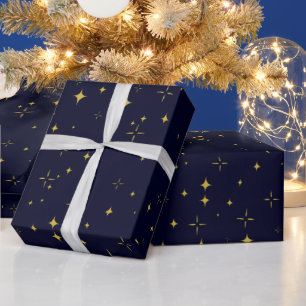 Elegant Mörk blått Guld Stars och Sparkles Gift Presentpapper