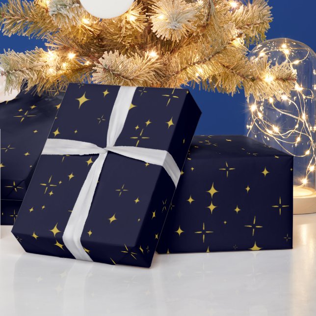 Elegant Mörk blått Guld Stars och Sparkles Gift Presentpapper (Helgdagar)