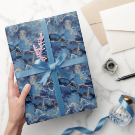 Elegant Mörk blått Guld Vattenfärgsvällning Papper Presentpapper