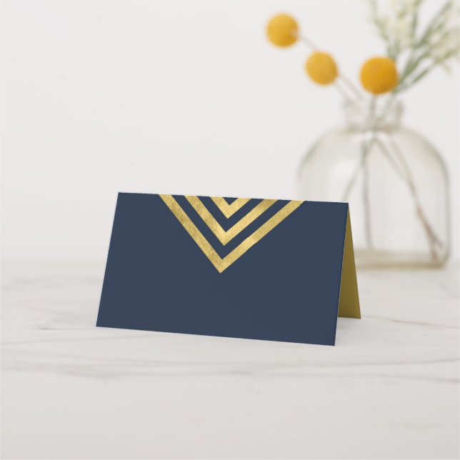 Elegant Mörk blått och Faux Guld Geometric Placeringskort (Framsida)