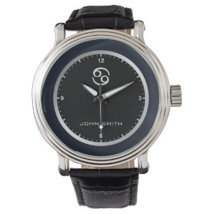 Elegant Mörk blått Ram Zodiac Sign Namn Anpassning Armbandsur