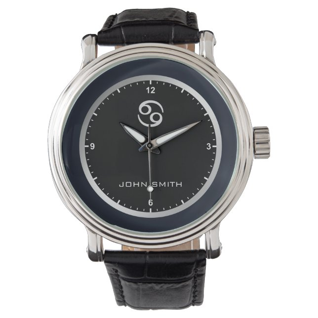 Elegant Mörk blått Ram Zodiac Sign Namn Anpassning Armbandsur (Framsida)