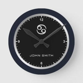 Elegant Mörk blått Ram Zodiac Sign Namn Anpassning Rund Klocka