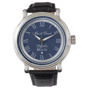 Elegant Mörk blått Silver Gräns, bästa Pappa Armbandsur
