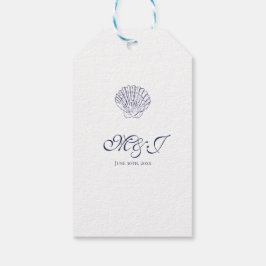 Elegant Mörk blått Snäckan Bröllop Tack Presentetikett