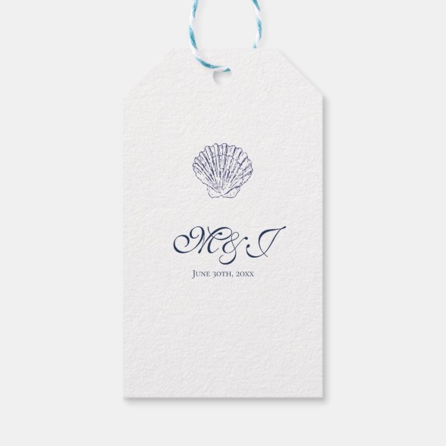 Elegant Mörk blått Snäckan Bröllop Tack Presentetikett (Baksidan)