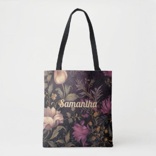 elegant mörk blomma mönster med namn tygkasse