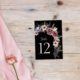 Elegant Mörk Blommig Kaskad Svart Vinröd Bordsnummer