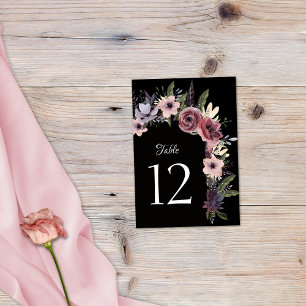Elegant Mörk Blommig Kaskad Svart Vinröd Bordsnummer