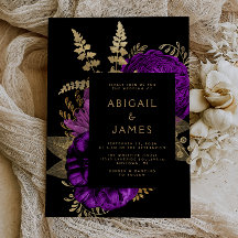 Elegant Mörk Blommig Lila Guld Bröllop