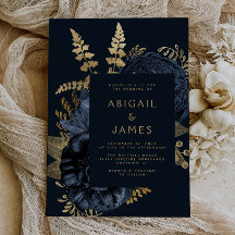 Elegant Mörk Blommig Marinblå Guld Bröllop