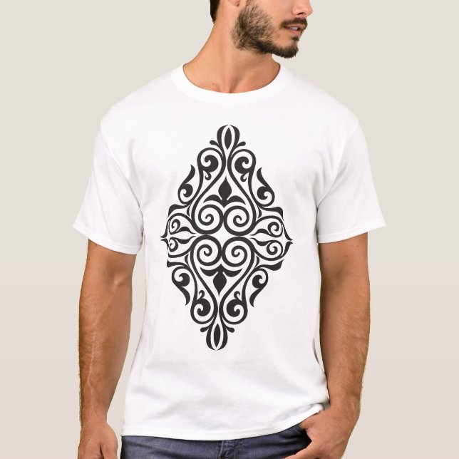 Elegant Mörk Blommig Ornament – Dekorativ Botanik T Shirt (Framsida)