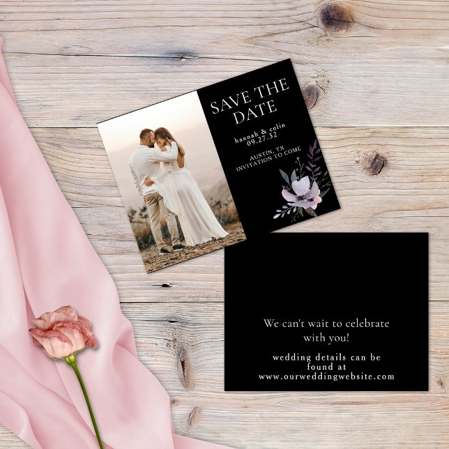 Elegant Mörk Blommigt Black Burgundy Spara datum Spara Datumet (Skapare uppladdad)