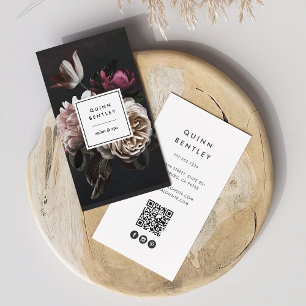 Elegant Mörk Blommigt Bouquet Lodrät QR-kod Visitkort