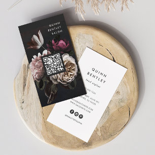 Elegant Mörk Blommigt Bouquet Lodrät QR-kod Visitkort
