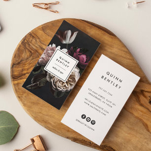 Elegant Mörk Blommigt Bouquet LODRÄT Visitkort