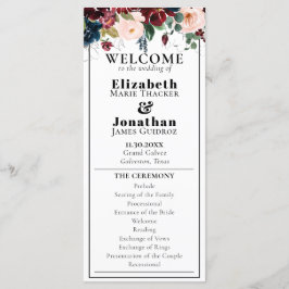 Elegant Mörk Blommigt Bröllop Program