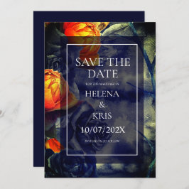 Elegant Mörk Blommigt Bröllop Spara Datumet