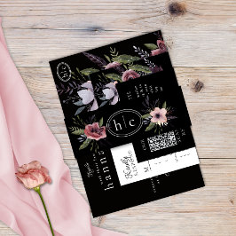 Elegant Mörk Blommigt Cascade Black Burgundy Band För Inbjudningskort