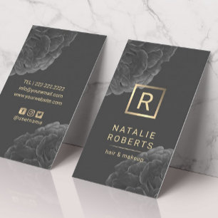 Elegant Mörk Blommigt Guld Monogram Logotyp Hair M Visitkort