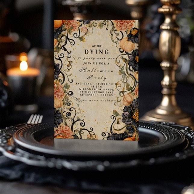 Elegant Mörk Blommigt Halloween fest Inbjudningar (Skapare uppladdad)