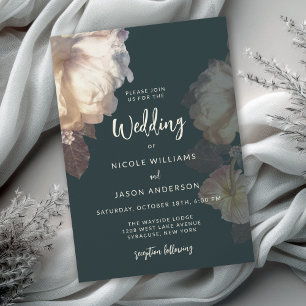Elegant Mörk Blommigt Romantic Bröllop Inbjudningar