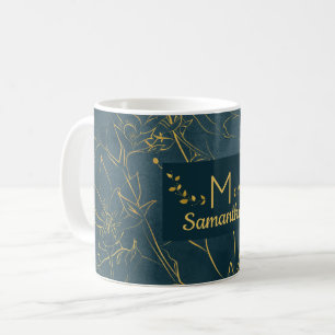 Elegant Mörk - Blommigten Teal Blue & Gold Foil mo Kaffemugg