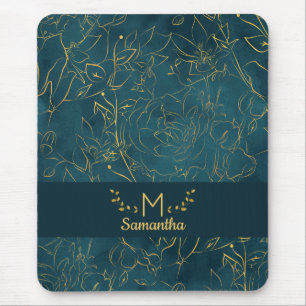 Elegant Mörk - Blommigten Teal Blue & Gold Foil mo Musmatta