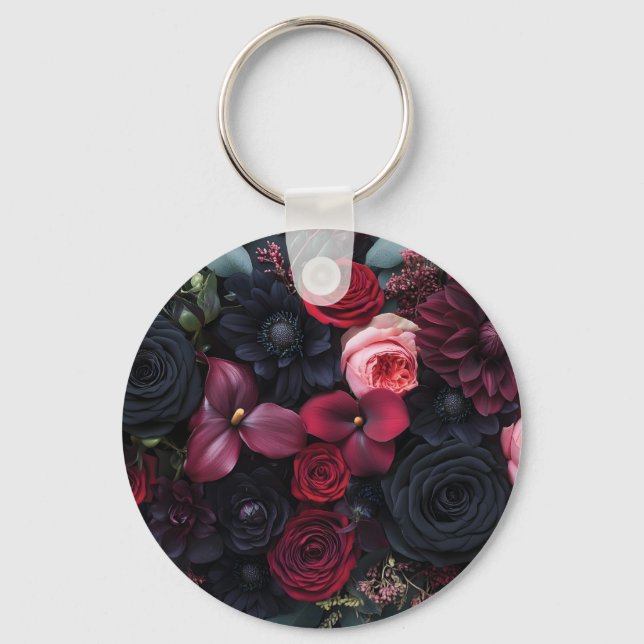 Elegant mörk blomsterarrangemang med rosor  nyckelring (Baksida)