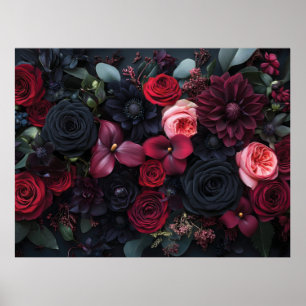 Elegant mörk blomsterarrangemang med rosor poster