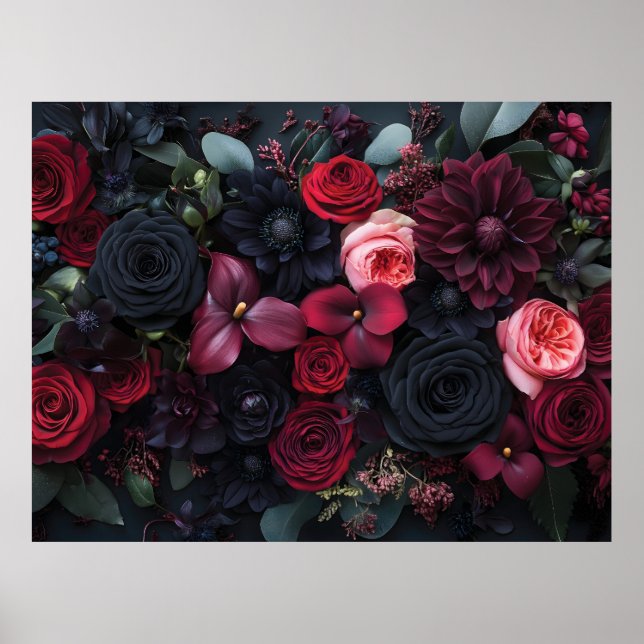 Elegant mörk blomsterarrangemang med rosor  poster (Framsidan)