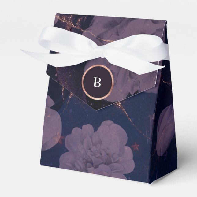 Elegant Mörk Boho Blommigt Lila Ro Guld Bröllop Presentaskar (Framsidan Sidan)