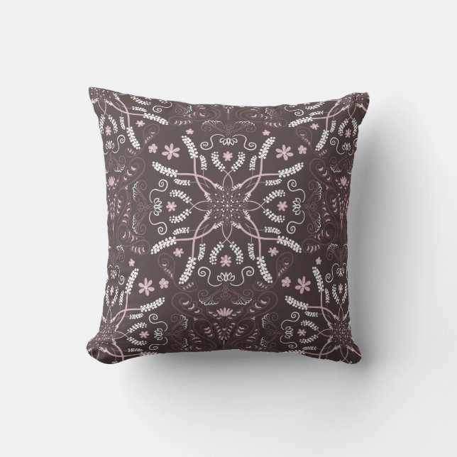 Elegant Mörk Botanical Mandala Mönster Kudde (Framsida)