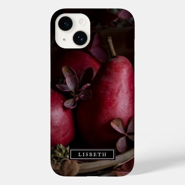 Elegant Mörk Botaniska päron iphone case (Baksida)