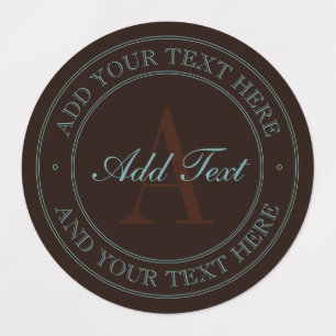 Elegant Mörk Brown & Light Teal Monogram Adress Klistermärke