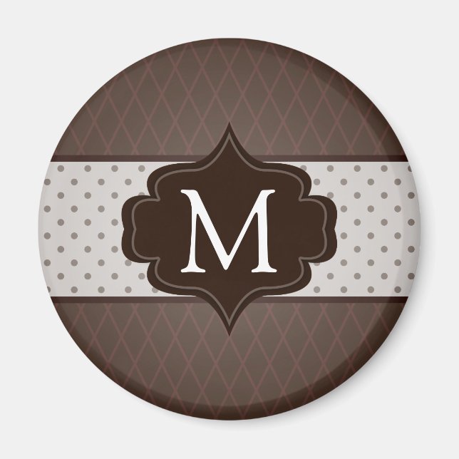 Elegant Mörk Brown Polka Dot Anpassningsbar Monogr Magnet (Framsidan)