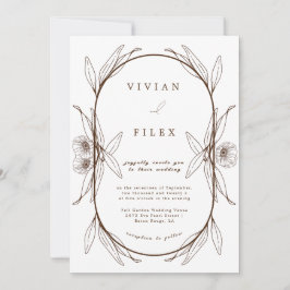 Elegant Mörk Brun Blommigt Kapsul Bröllop Inbjudningar