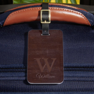Elegant Mörk Brun blyläder Struktur monogrammat Bagagebricka