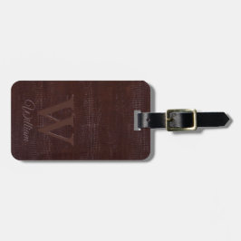 Elegant Mörk Brun blyläder Struktur monogrammat Bagagebricka