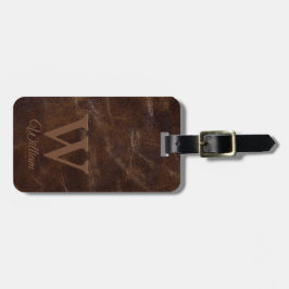 Elegant Mörk Brun blyläder Struktur monogrammat Bagagebricka